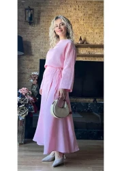 Cardella Women's Muslin Fabric Blouse and Skirt Design Double Suit Hijab Compatible Summer Suit