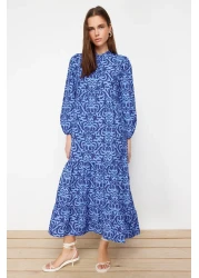  Modest Saks Patterned Half Placket Wide Fit Cotton Woven Dress TCTSS23EB00222