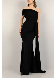 Secret Passion Lingerie فستان طويل أنيق من القماش المرن بكتف واحد وذيل جانبي ومفصل على شكل سمكة 582108 684