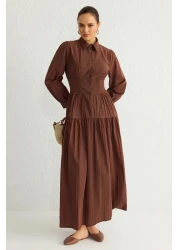  Modest Dark Brown Elastic Waist Dress Tctss25Eb00016