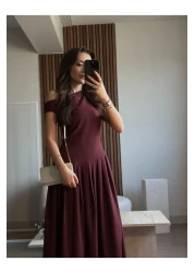 tugenatelier فستان طويل بتصميم نموذجي من PINTEREST باللون العنابي