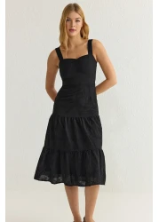  Collection Black Waist Opening Lined Midi Embroidery Woven Dress TWOSS23EL00156