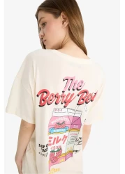 Defacto Coool Oversize Wide Fit Crew Neck Back Printed Short Sleeve T-Shirt F4787Ax25Sm