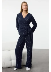  Collection Fleece Winter Navy Knitted Pajamas Set - Heart and Tie Detail Thmaw25Pt00139