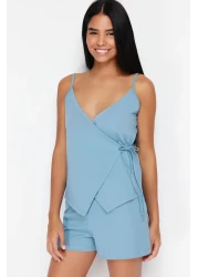  Collection Blue Rope Strap 100% Cotton Pajamas Set - Lacing Detail Thmss24Pt00081