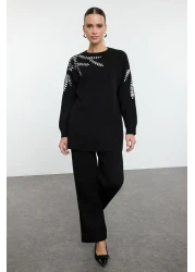  Modest Knitwear Bottom-top Set - Black Sequin Embroidered TCTAW25US00090