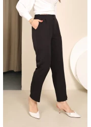 CLB COLLECTION Women's Skinny Leg Elastic Waist Button Detail Trousers