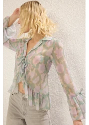  Collection Colorful Ruffle Detailed Tie up Shirt - Twoss25Go00090