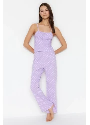  Collection Lilac Polka Dot Cotton Rope Strap Knitted Pajama Set THMSS23PT00226