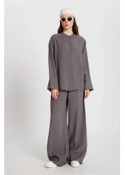 minaaise Women's Anthracite 100% Modal Bottom/Top Shirt and Pants Set 29137