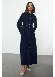  Modest فستان قميص منسوج بأزرار مربوطة باللون الأزرق الداكن TCTAW25EB00087