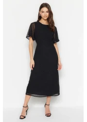  Collection Black A-Cut Back Detail Angel Sleeve Midi Lined Chiffon Woven Dress TWOSS23EL01461