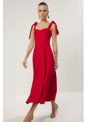  Collection Red A-Line Strap Lacing Graduation Night Stylish Dress Tprss24El00251