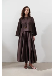 Manuka Cotton Crop Long Sleeve Bluz Brown