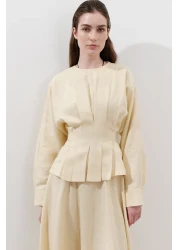 Manuka Linen Double Breasted Tie-Blue Bluz Yellow