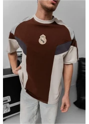 SENTİNEL WEAR ريال ماد. تي شيرت بني كبير الحجم مطرز