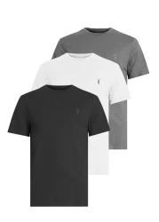 Kozik تي شيرت رجالي باللون الأسود والرمادي والأبيض ذو رقبة دائرية 100% قطن غير قابل للانكماش مكون من 3 قطع