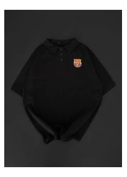 ozcelf تي شيرت برشلونة بولو ياقة كبيرة الحجم مطرز للجنسين