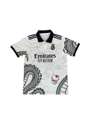 1blood White Kitty Madrid Dragon Jersey Black Button Collar T-Shirt