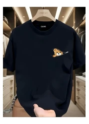 qubo sportswear & company Qubo Unisex Oversize Printed Cotton Crew Neck Short Sleeve Black T-Shirt