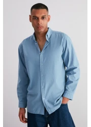  Collection Blue Unisex Regular Fit 100% Cotton Linen Look Shirt Tmnss23Go00099