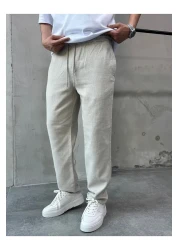DİFRANSEL Beige Relaks Fit Relaxed Cut Linen Trousers