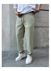 DİFRANSEL Khaki Relaks Fit Relaxed Cut Linen Trousers
