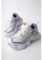 McDark Orthopedic Non-Yellowing Sole - White Lilac Unisex Children's Shoes with Rubber Laces