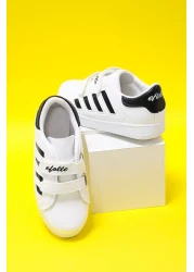 Jomoti حذاء أبيض للأطفال بخطوط سوداء على الجانب