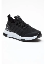 PowerSpeed Children's Unisex Black White Comfortable Fit Striped Lace-Up Sports Shoes