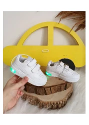 ebulduk نموذج حذاء رياضي فيلكرو أبيض مضيء للأطفال