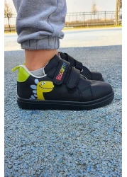 First Step Dinosaur Printed Black Velcro Boy's Casual Sneaker Sports Shoes-S-1006