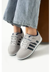 BOUIS Unisex Kids Sneaker - Ice Navy Blue, Lace-Up, Single Velcro, Flexible Lightweight Faux Leather Sports Shoes