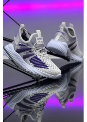 BOUIS Children's Unisex Daily White Purple Elastic Comfortable Breathable Knitwear Flexible Light Stylish Sneaker Sports Shoes