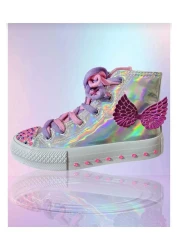 bhk desing Pink Winged Full Stone Detailed Girl's Hologram Sports Shoes Sneaker