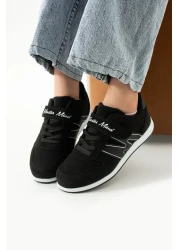 BOUIS Black and White Single Velcro Flexible Faux Leather Children's Sneakers - m Series Sneakers