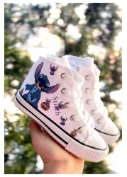 Görkem bebe ayakkabı ve tekstil Girl's Sttich White High Top Sneakers (Side Zipper)