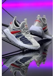 BOUIS White Navy Elastic - Flexible Lightweight Stylish Children's Sneakers