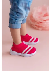 First Step Ultra Light Memory Foam Insole Children's Knitwear Sports Shoes Fuchsia with White Stripes-M-1002
