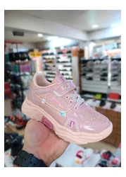 Kid's World High Sole and Velcro Glitter Hologram Girls' Sneakers