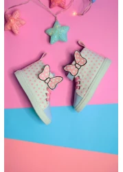 First Step Pink Polka Dot Patterned Ribbon Detailed Velcro Elastic Girl's Sneaker Sports Shoes-s-1005