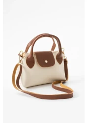 Judour Bags Cream Women's Faux Leather Handle Small Size Hand and Shoulder Bag