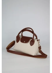 Home Women's Faux Leather Handle Small Size Hand and Shoulder Bag Cream