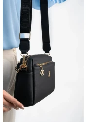 Les Crioch Black Women's Cross Shoulder Bag - 3 Compartments, Lined and Adjustable Column Strap