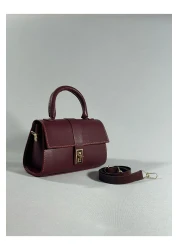 RumyaCollection Women's Mini Cross Strap Buckle Closure Hand and Shoulder Bag Burgundy