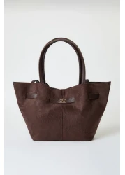 Shoes Dark Brown Suede Tote Shoulder Bag with Handle and Cross Strap Takaw25Oc00013