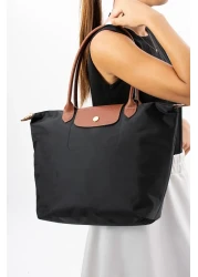 FASHION Black Taba Foldable Leather Handle Large Arm Shoulder and Hand Bag