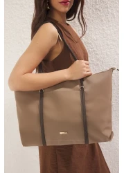  Shoes Dark Beige Zipper Women Maxi Tote Shoulder Bag Takss25Oc00026