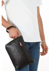 CERFF LEATHER CLUP Vegan Leather Handbag Black Wrist Strap Bag