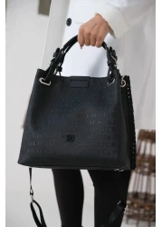 Just Polo Women's Black Braided 4-Compartment Shoulder Bag and Handbag